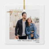 金ゴールドシンプルメリークリスマスフォトホワイト セラミックオーナメント (裏面)