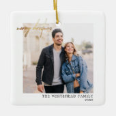 金ゴールドシンプルメリークリスマスフォトホワイト セラミックオーナメント (正面)