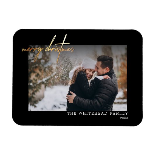 金ゴールドシンプルメリークリスマスブラックカードマグネット マグネット (横)