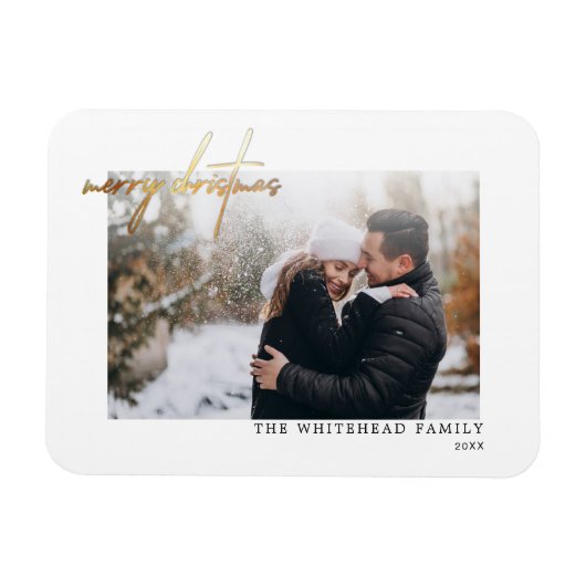 金ゴールドシンプルメリークリスマスホワイトカードマグネット マグネット (横)