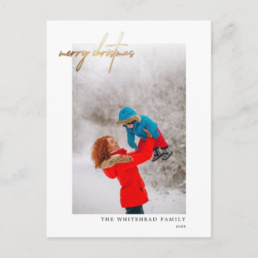 金ゴールドシンプルメリークリスマス写真白はがき ポストカード (正面)
