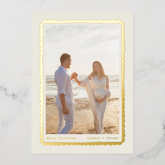 金ゴールドシンプルモダンフェスティバルレトロフレーム写真 箔シーズンカード (正面)