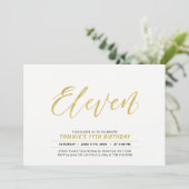 金ゴールドシンプルモダンレタリング11thバースデーパーティー 招待状 (スタンド正面)