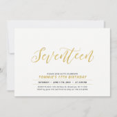 金ゴールドシンプルモダンレタリング17thバースデーパーティー 招待状 (正面)