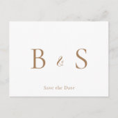 金ゴールドシンプルモノグラムの葉の結婚式の日付を保存 案内ポストカード (正面)