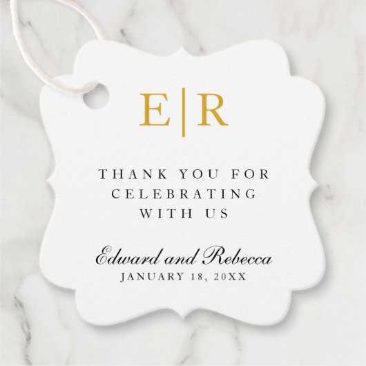 金ゴールドシンプルモノグラムエレガントウェディング フェイバータグ (正面)