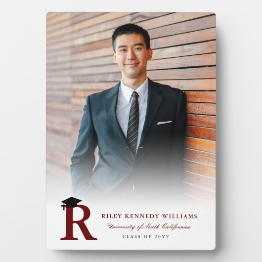 金ゴールドシンプルモノグラムモダン写真卒業イーゼル フォトプラーク (正面)