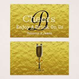 金ゴールドシンプルモノグラム結婚のフリー飲料チケット