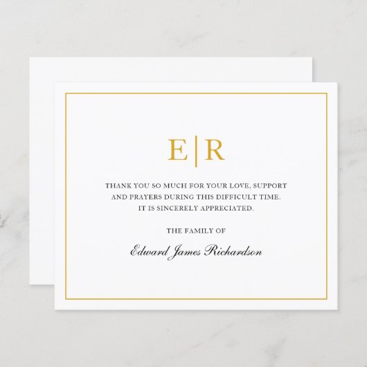 金ゴールドシンプルモノグラム葬儀予算サンキューカード (正面/裏面)