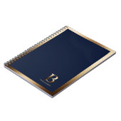 金ゴールドシンプルモノグラム | ネイビーブルーノート ノートブック (左側)