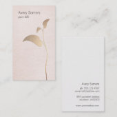 金ゴールドシンプルリーフピンクリネンビジネスカード 名刺 (正面/裏面)