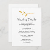 金ゴールドシンプルリーフ。美しい結婚詳細情報 エンクロージャーカード (正面/裏面)