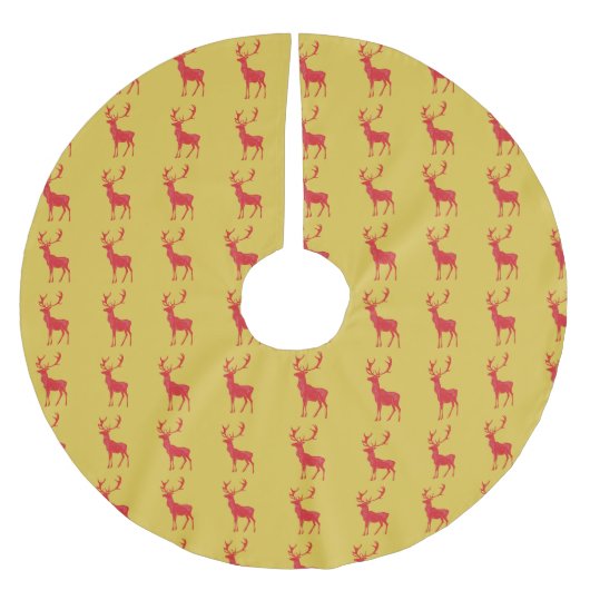 金ゴールドシンプルレッドトナカイのクリスマスクリスマスパターン ブラッシュドポリエステルツリースカート (正面)