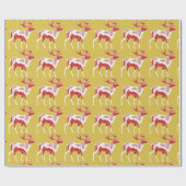 金ゴールドシンプルレッドトナカイのクリスマスクリスマスパターン ラッピングペーパー (フラット)