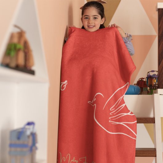 金ゴールドシンプルレッドハート平和ラブクリスマス フリースブランケット