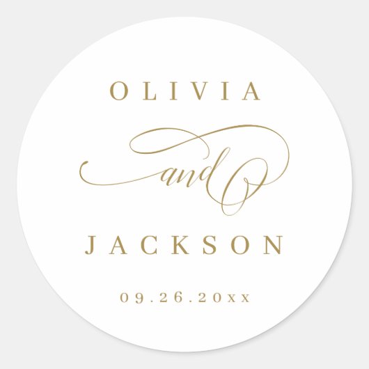 金ゴールドシンプルロエレガントマンティックの台本結婚式の引き出物 ラウンドシール (正面)