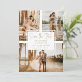 金ゴールドシンプル保存日付3 photo grid collage セーブザデート (スタンド正面)