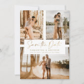 金ゴールドシンプル保存日付3 photo grid collage セーブザデート (正面)