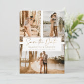 金ゴールドシンプル保存日付3 photo grid collage セーブザデート (スタンド正面)