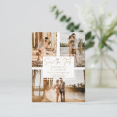 金ゴールドシンプル保存日付3 photo grid collage ポストカード (スタンド正面)