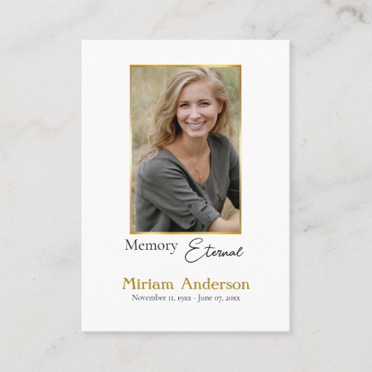 金ゴールドシンプル写真正当葬式祈りの言葉カード プレイスカード (正面)