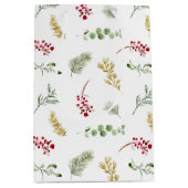 金ゴールドシンプル冬の緑の水の色クリスマス ミディアムペーパーバッグ (正面)