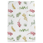 金ゴールドシンプル冬の緑の水の色クリスマス ミディアムペーパーバッグ (裏面)