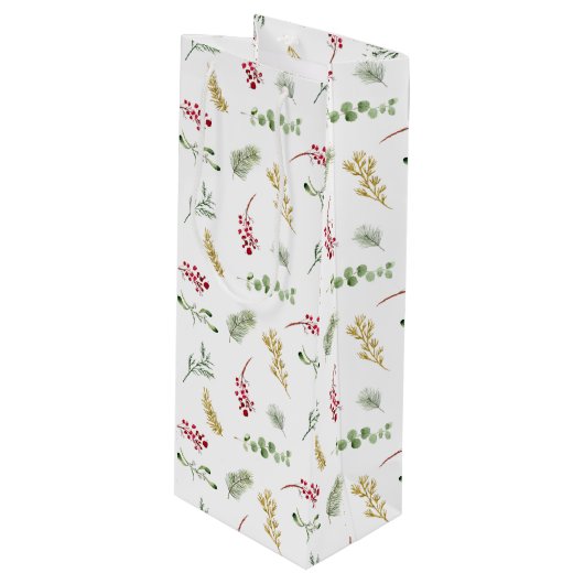 金ゴールドシンプル冬の緑の水の色クリスマス ワインギフトバッグ (正面アングル)