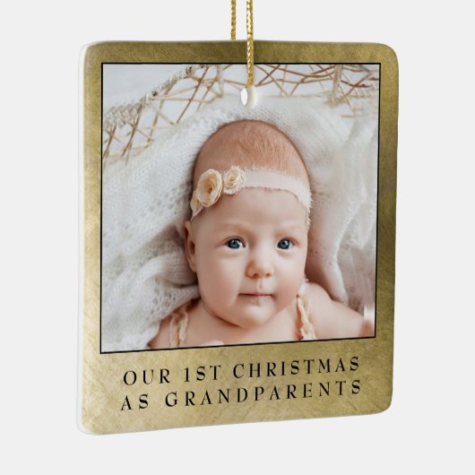 金ゴールドシンプル初めてのクリスマス祖父母2枚の写真 セラミックオーナメント (右)