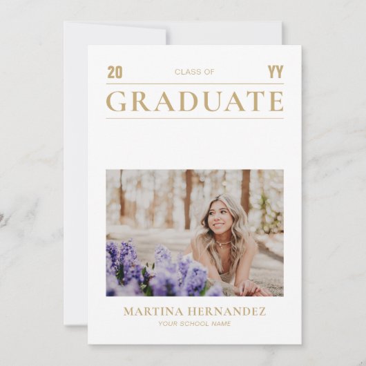 金ゴールドシンプル卒業写真の発表 案内状 (正面)