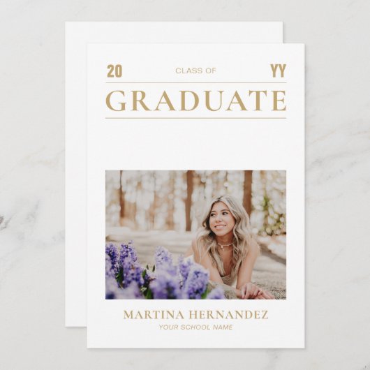 金ゴールドシンプル卒業写真の発表 案内状 (正面/裏面)