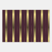 金ゴールドシンプル及びブルゴーニュ幾何ストライプ ラッピングペーパーシート (正面2)