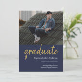 金ゴールドシンプル台本高校写真卒業 案内状 (スタンド正面)