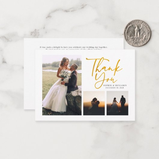 金ゴールドシンプル手入力お礼結婚を言う ノートカード (正面/裏面インサイチュ)