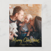 金ゴールドシンプル手書き写真メリークリスマス ポストカード (正面)