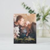 金ゴールドシンプル手書き写真メリークリスマス ポストカード (スタンド正面)