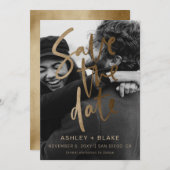 金ゴールドシンプル手書き書道写真 セーブザデート (正面/裏面)