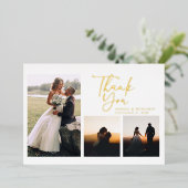 金ゴールドシンプル手書留の結婚感謝金ゴールド 箔招待状 (立ち正面)