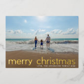 金ゴールドシンプル押しスクリプト写真メリークリスマス 箔シーズンカード (正面)