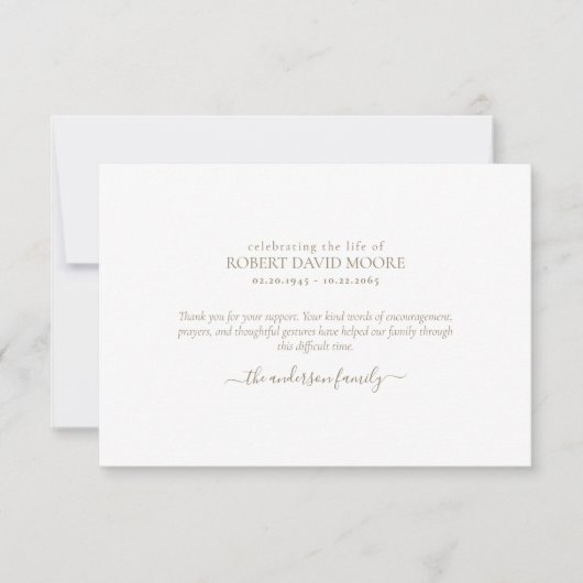 金ゴールドシンプル文字葬儀の死別ありがとう サンキューカード (正面)