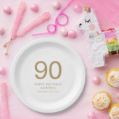 金ゴールドシンプル文字90th名前バースデーパーティー ペーパープレート (パーティー)