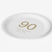 金ゴールドシンプル文字90th名前バースデーパーティー ペーパープレート (アングル)