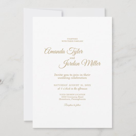 金ゴールドシンプル書を全部書き込ん結婚だ 招待状 (正面)