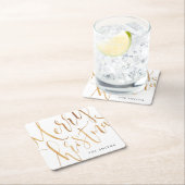 金ゴールドシンプル書道メリークリスマス スクエアペーパーコースター (インサイチュ)