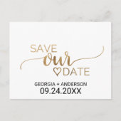 金ゴールドシンプル書道結婚式の日付を保存 案内ポストカード (正面)