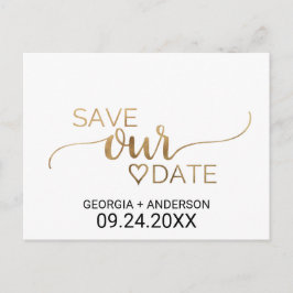 金ゴールドシンプル書道結婚式の日付を保存 案内ポストカード