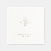 金ゴールドシンプル植物モノグラム結婚ラスチス スタンダードカクテルナプキン (正面)