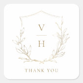 金ゴールドシンプル植物冠モノグラ結婚ム スクエアシール (正面)