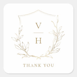 金ゴールドシンプル植物冠モノグラ結婚ム スクエアシール