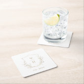 金ゴールドシンプル植物冠モノグラ結婚ム スクエアペーパーコースター (インサイチュ)